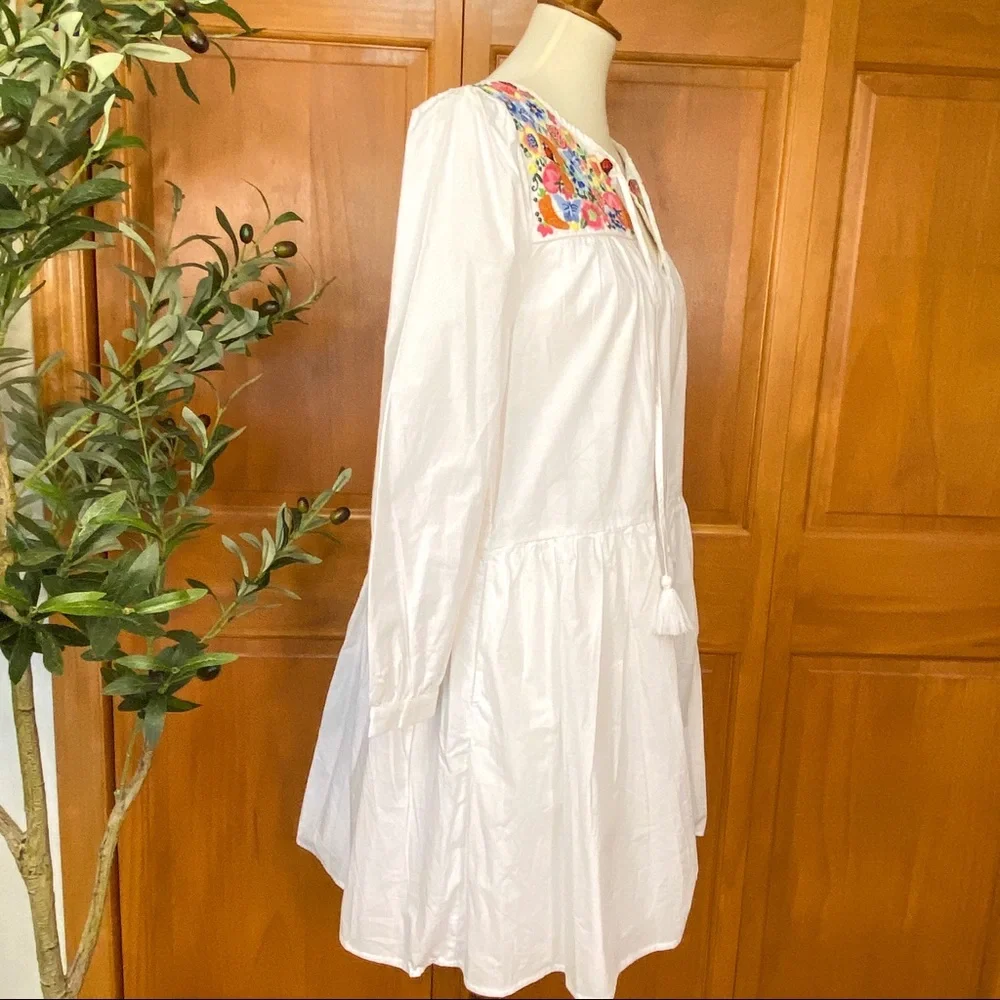 J Crew Cotton Poplin Tunic With Farmers Market Embroidery NWOT Size Extra Small